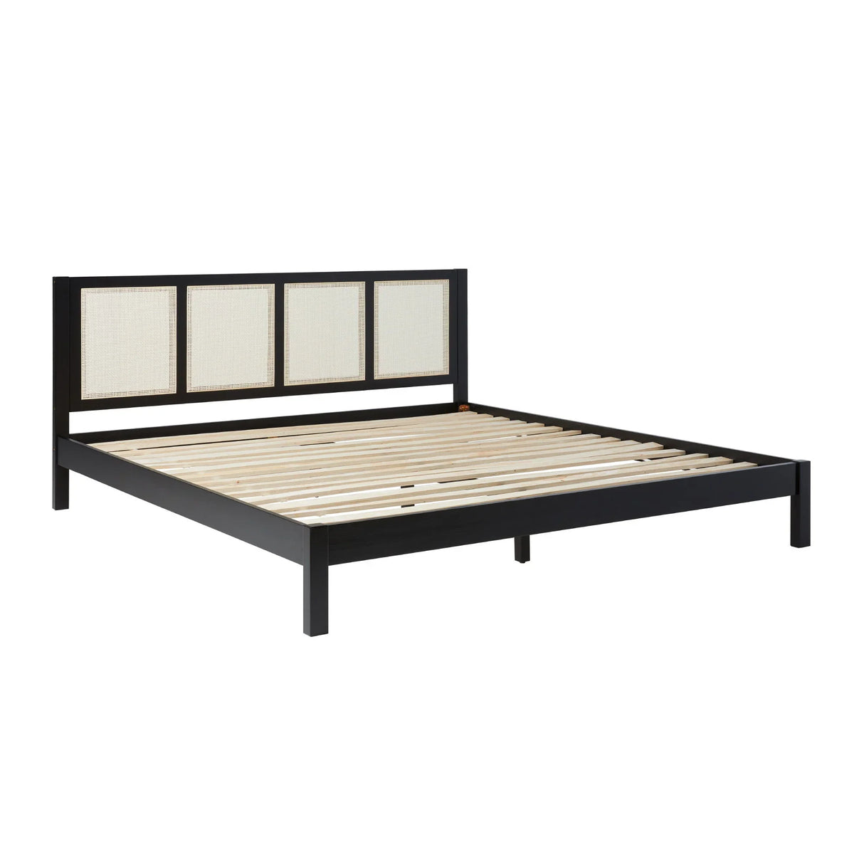 King Bed With Rattan Panel Headboard - Black - Furniture Home Direct