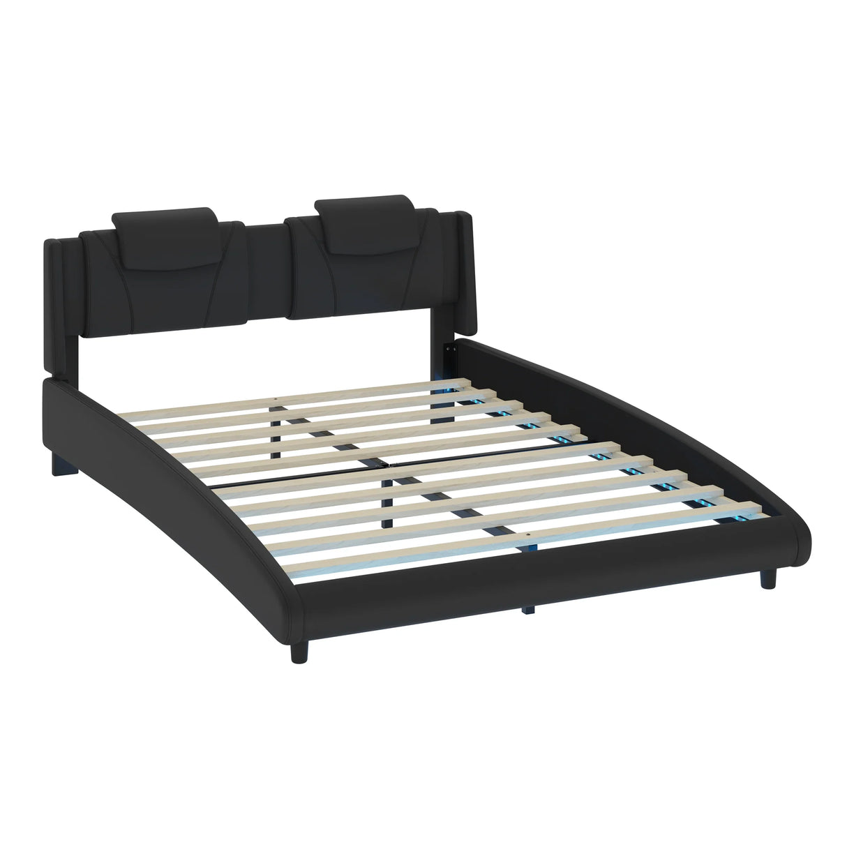 Platform Bed Leather Upholstered Headboard LED Black - Furniture Home Direct