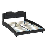 Platform Bed Leather Upholstered Headboard LED Black - Furniture Home Direct