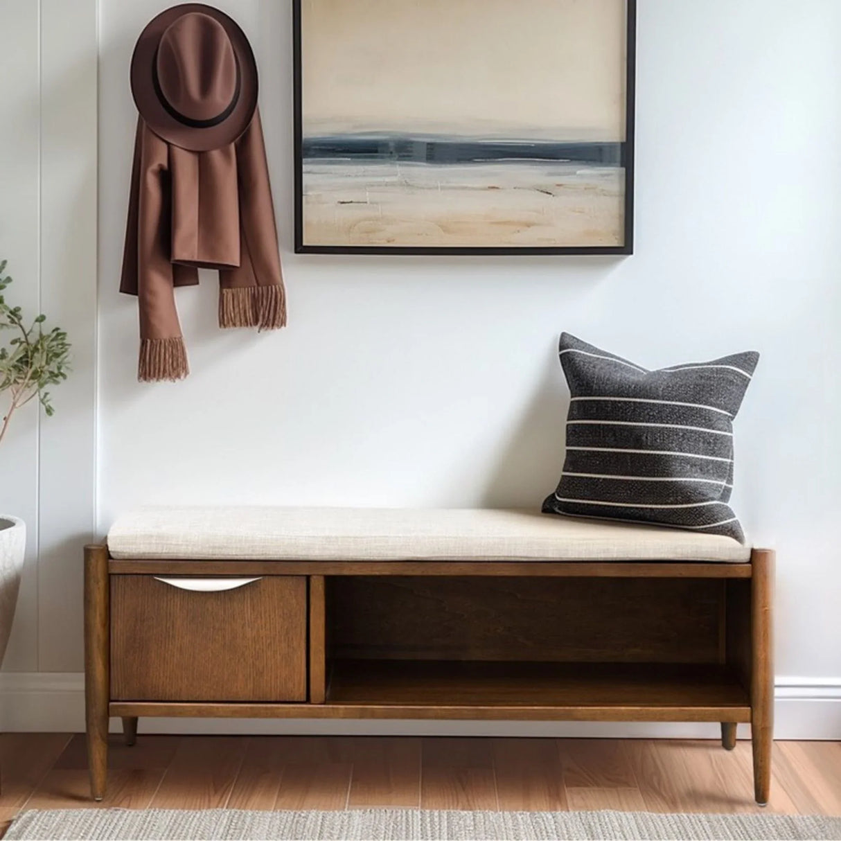 Accent Bench With Storage, Upholstered Cushion - Walnut Brown - Furniture Home Direct