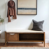 Accent Bench With Storage, Upholstered Cushion - Walnut Brown - Furniture Home Direct