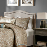 Elegant Panel Headboard With Copper Nailheads And Adjustable Metal Legs - Furniture Home Direct
