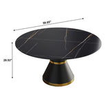 59.05" Modern Artificial Stone Round Black Carbon Steel Base Dining Table, Can Accommodate 6 People - Black - Furniture Home Direct