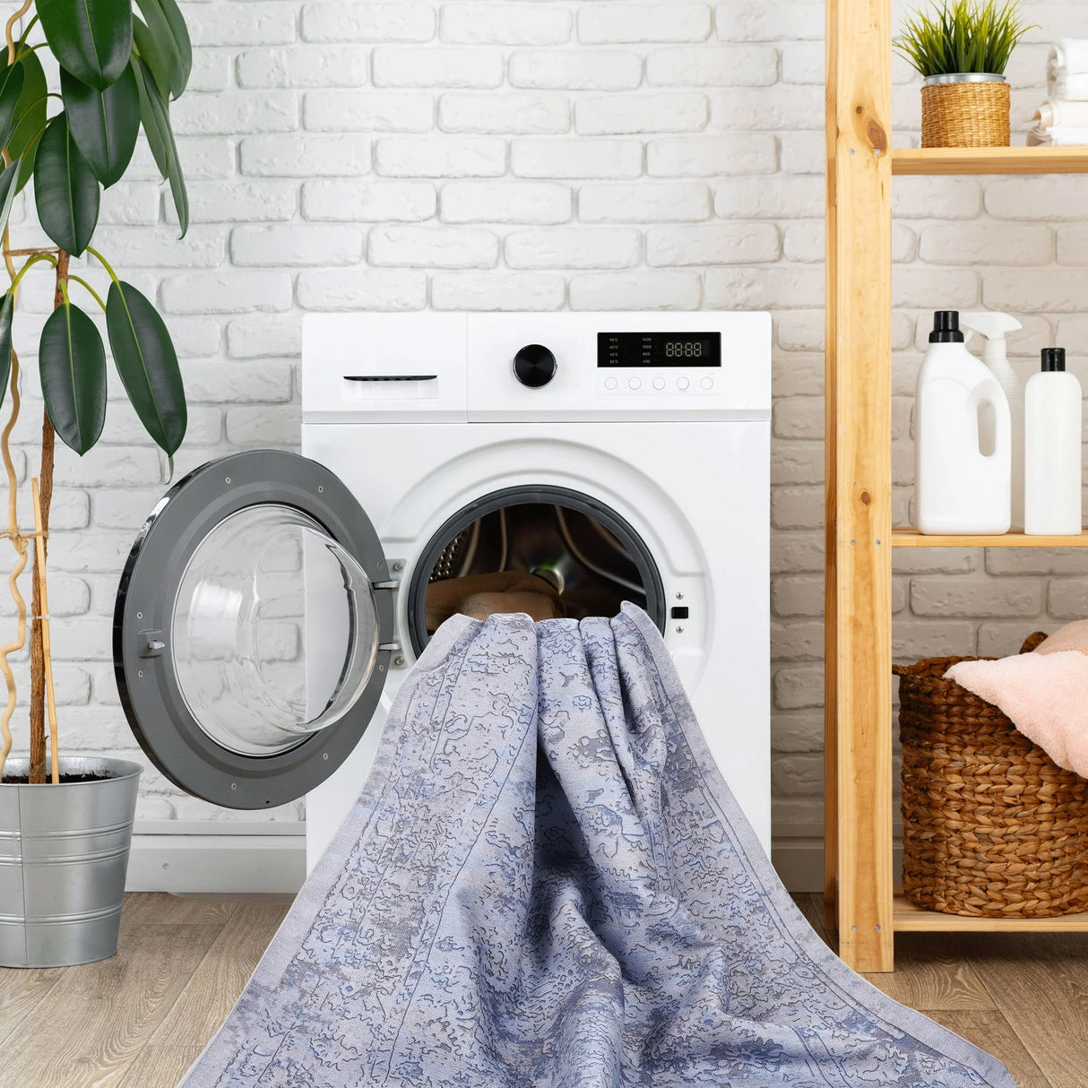 Maval - 4' X 6' Area Rug Washable - Blue / Cream - Furniture Home Direct