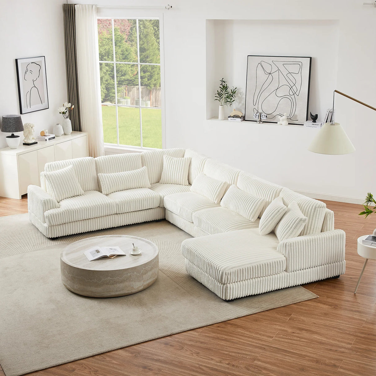 Sectional Sofa U Shaped Oversized With Chaise Beige - Furniture Home Direct