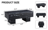 Coffee Table Modern Marble Texture With Block Base Black - Furniture Home Direct