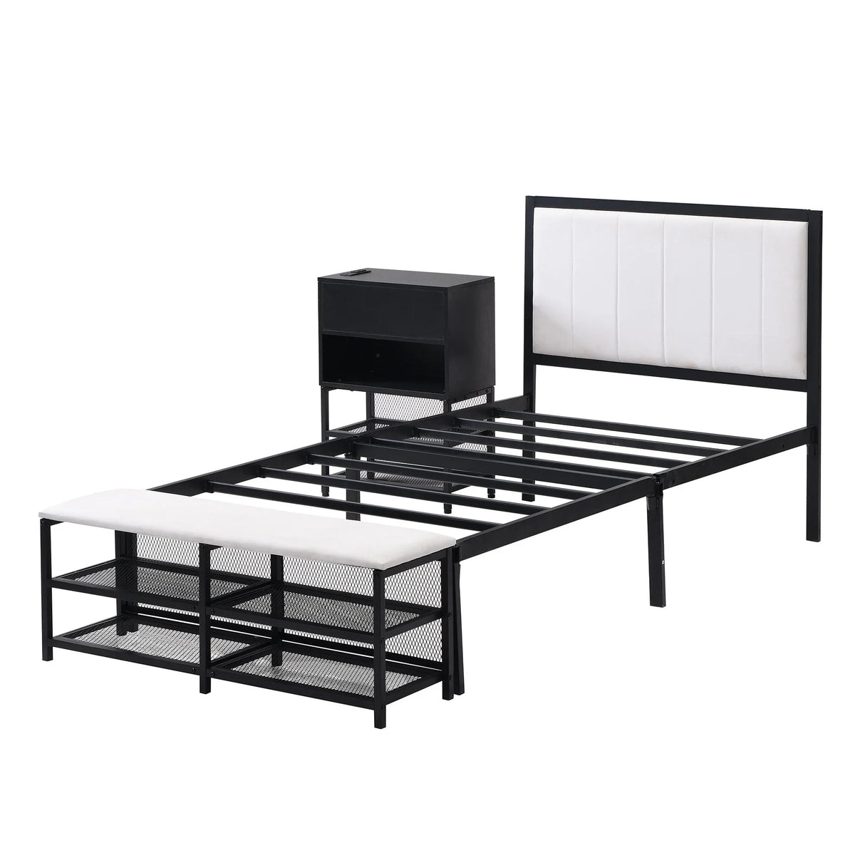 Platform Bed With 2 Tier Storage Shelves, Storage Cabinet - Furniture Home Direct