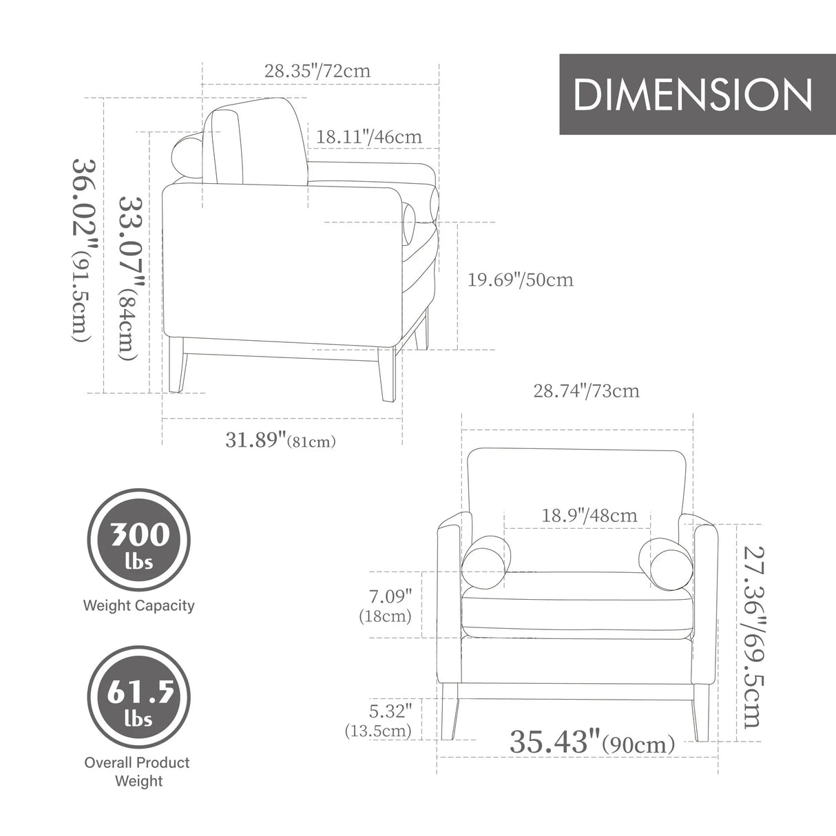 Wide Modern Performance Accent Chair With Natural Legs - Furniture Home Direct