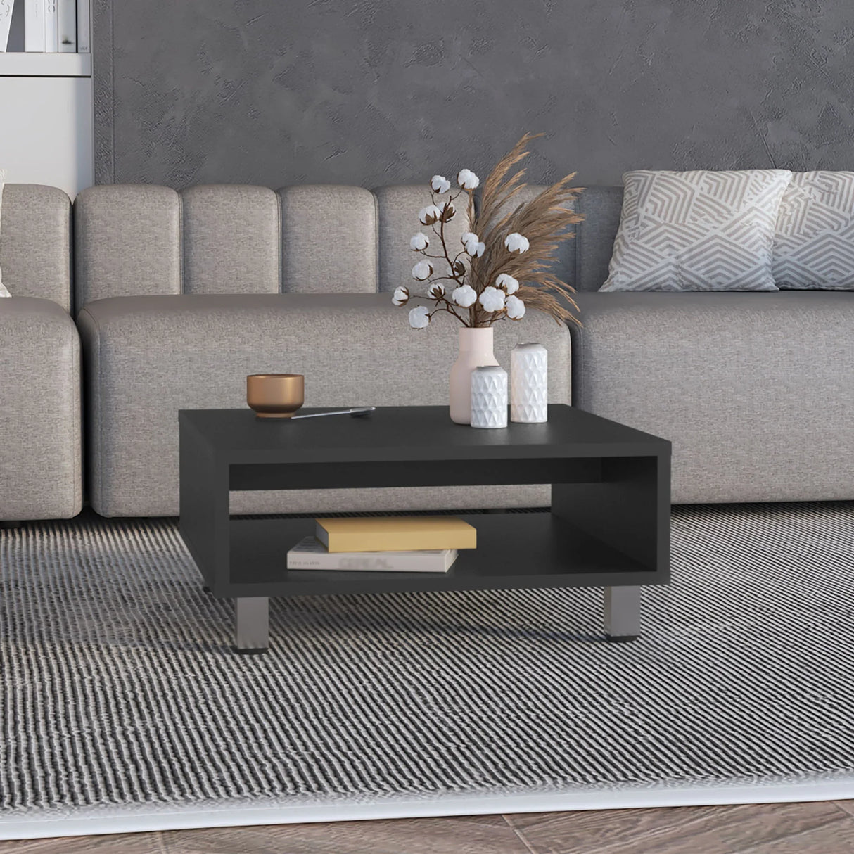 Coffee Table 1 Shelf, 4 Legs - Black - Furniture Home Direct
