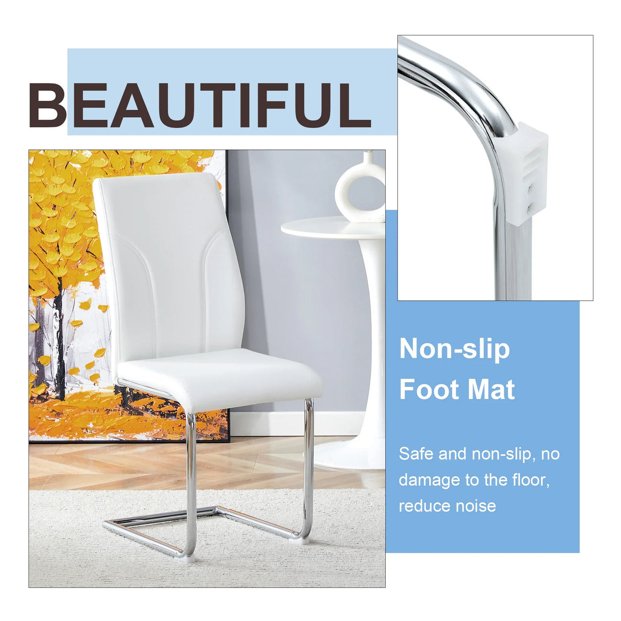 Dining Chairs Set Contemporary PU Upholstered Chrome White - Furniture Home Direct
