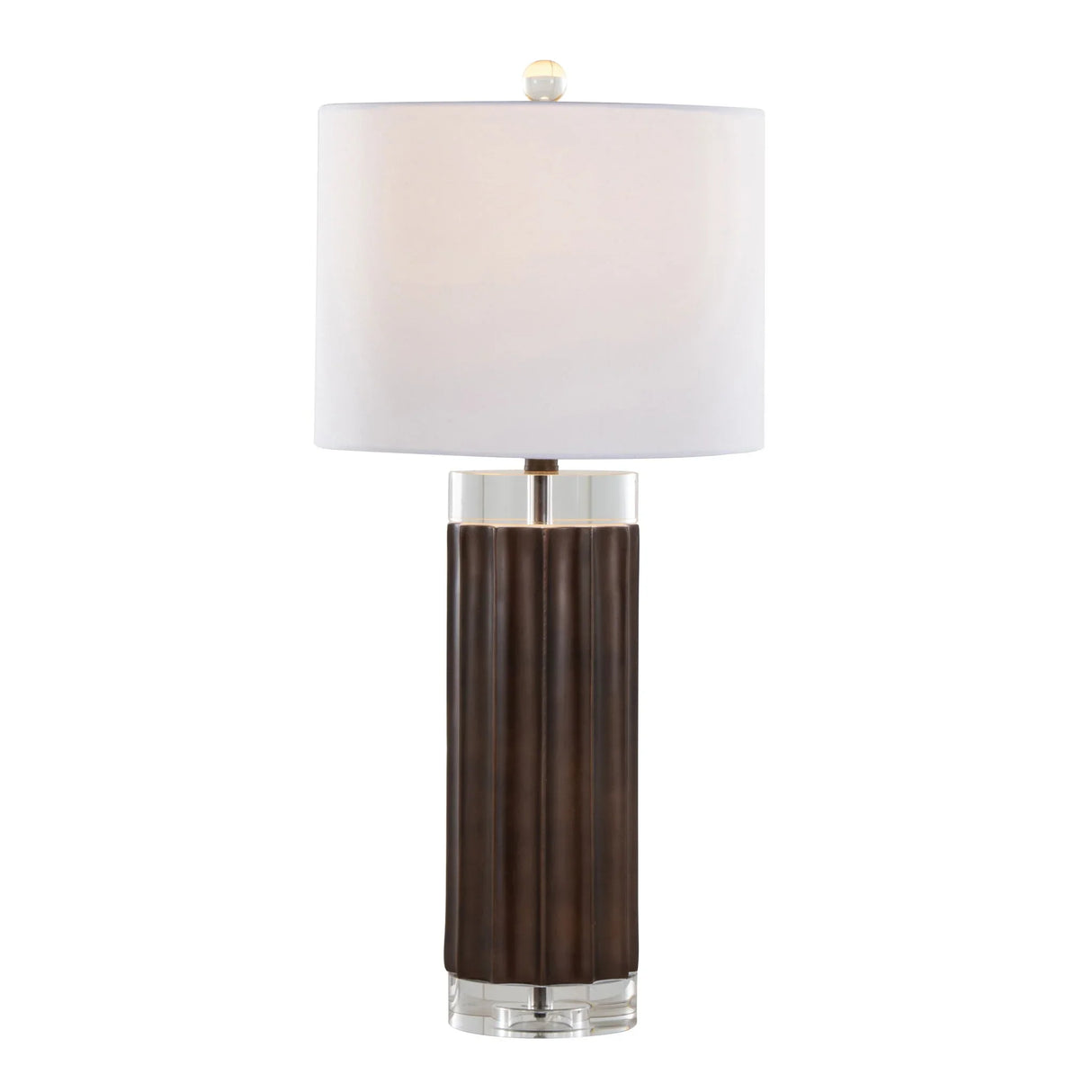 Cylinder - Fluted Contemporary Table Lamp (Set of 2) - Brown / Clear / White - Furniture Home Direct