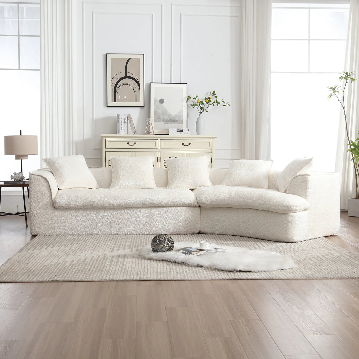 Sectional Sofa Chenille With Plush Soft Cushions Beige - Furniture Home Direct
