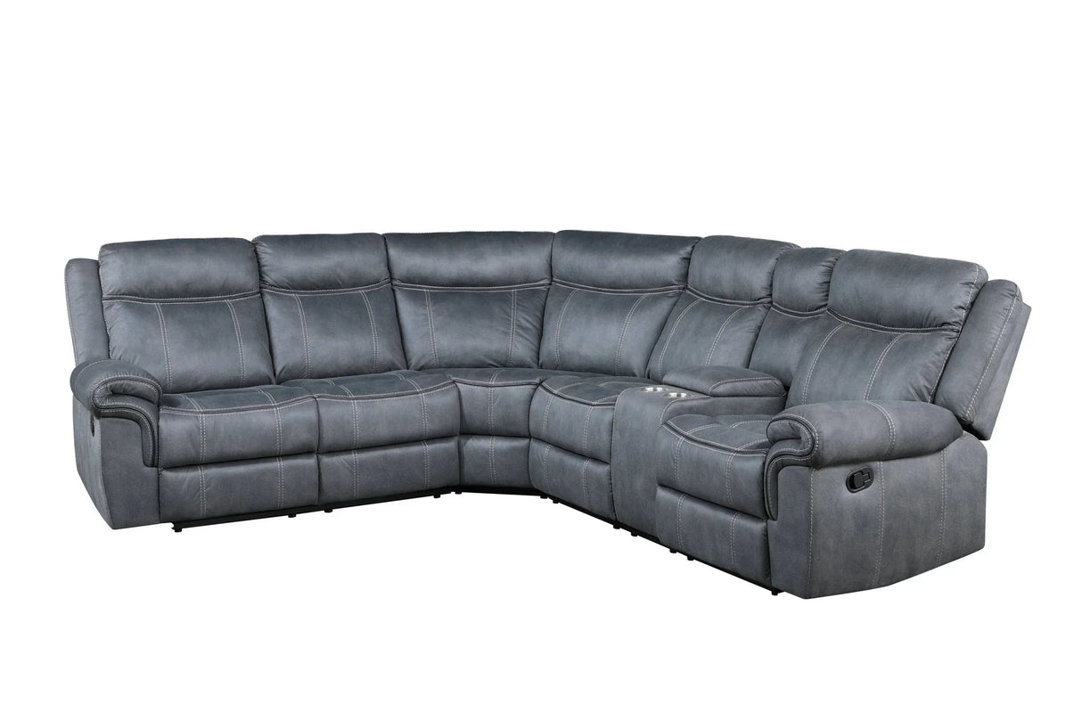 Dollum - Two Tone Nubuck Manual Recliner Sectional Sofa With USB Port Cupholder Console - Furniture Home Direct