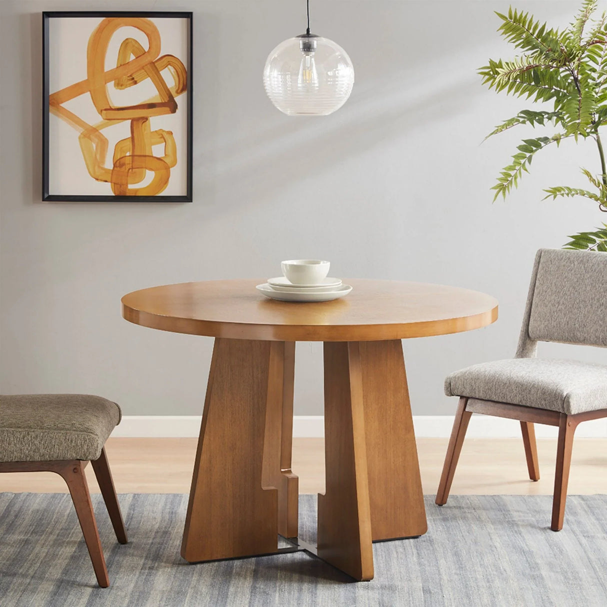 Modern Round Dining Table With Pecan Wood Veneer - Walnut - Furniture Home Direct