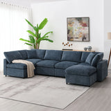 Modern Modular Cloud Sofa Bed, 6 Seat Chenille Sectional Couch Set With Ottoman, Free Combination, Convertible U Shaped Sleeper Sofa For Living Room - Furniture Home Direct