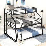 Twin Long / Full Long / Queen Triple Bunk Bed With Long And Short Ladder And Full-Length Guardrails - Black - Furniture Home Direct