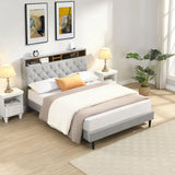 Modern Upholstered Platform Bed Frame With Button Tufted Headboard And USB Ports - Furniture Home Direct