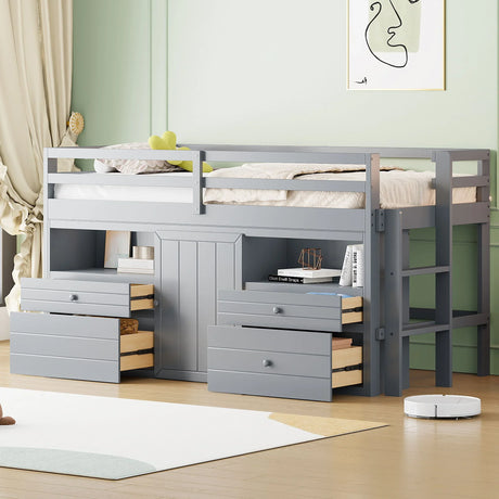 Loft Bed With 4 Drawers, Underneath Cabinet And Shelves - Furniture Home Direct