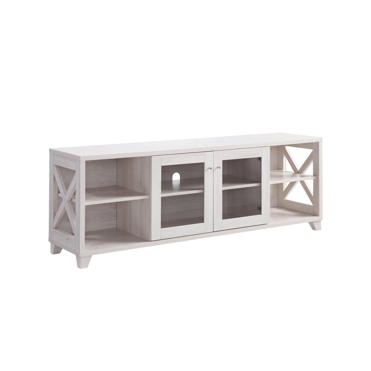 Farmhouse Home Entertainment Center, TV Stand With 4 Shelves And Transparent Center Cabinet - White Oak - Furniture Home Direct