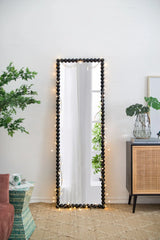 Full Length Mirror With Metal Beaded Frame, Rectangular Oversized Mirror For Living Room Bedroom - Black - Furniture Home Direct