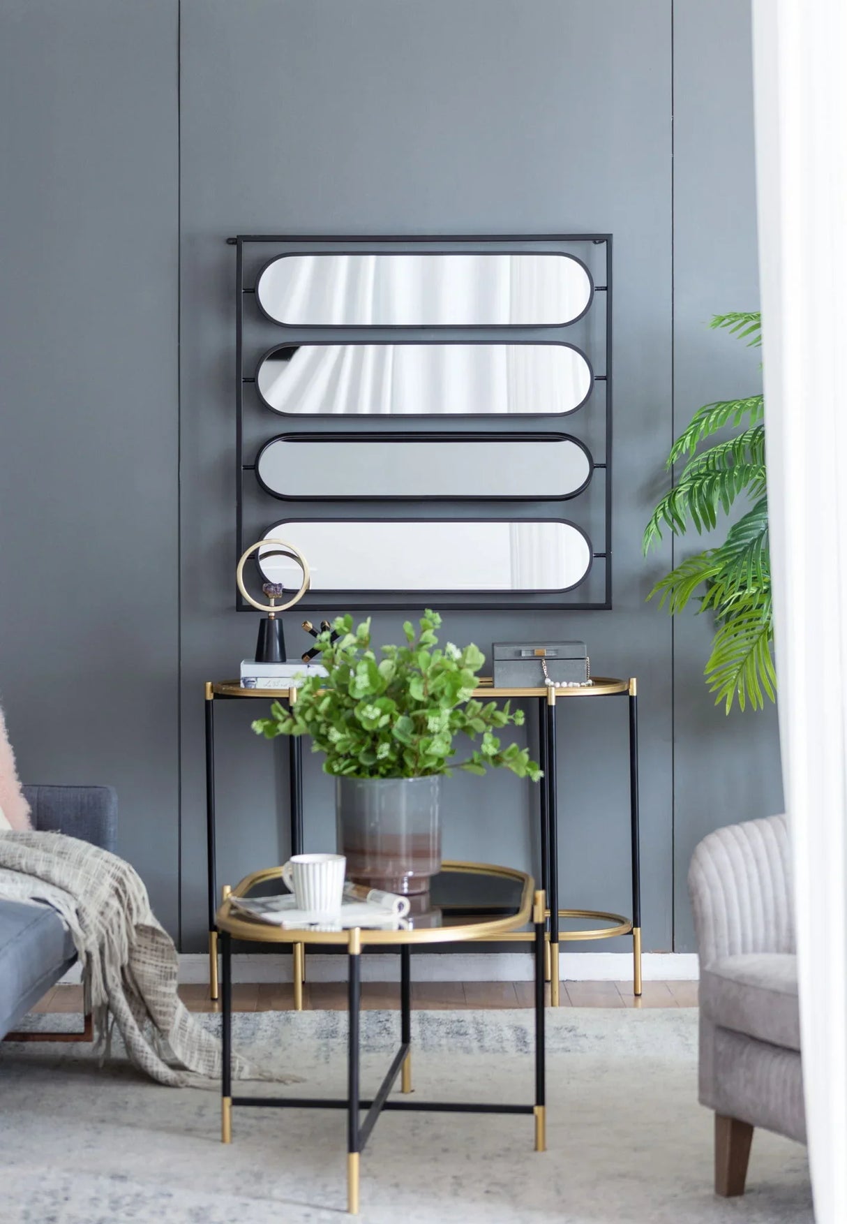Large 4 Oval Wall Mirror With Square Frame, Home Decor For Living Room, Bedroom, Entryway, Office - Black - Furniture Home Direct