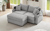 Modern Style Loveseat With Storage, Ottoman, Two USB Ports, Two Cup Holders and Phone Holder - Gray - Furniture Home Direct