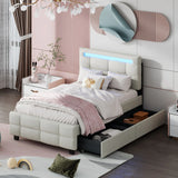 Upholstered Platform Bed With LED Frame, With Trundle And 2 Drawers - Furniture Home Direct