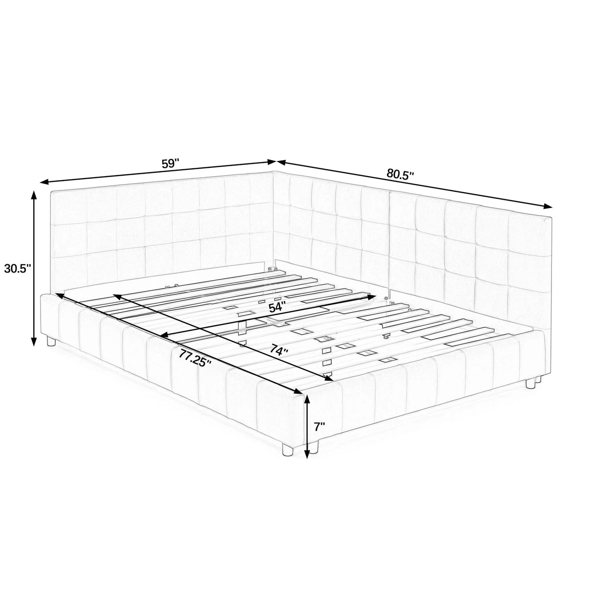 Mid-Century Storage Upholstered Tufted Bed Frame With Backrest And Armrests - Furniture Home Direct