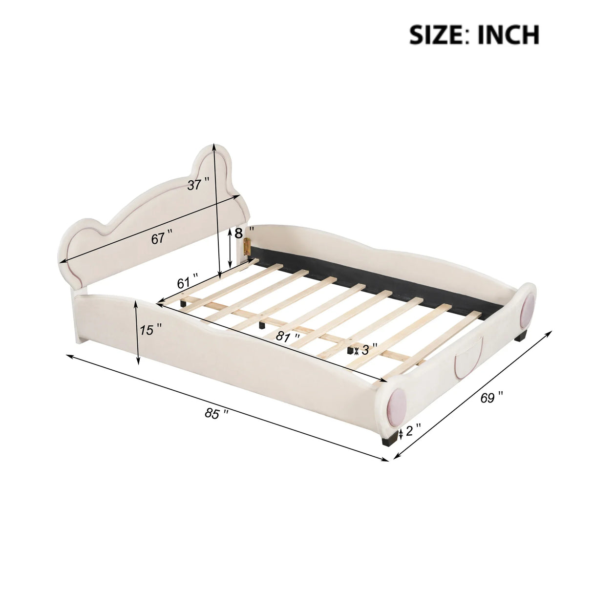 Kids Bed Bear Headboard with BuiltIn Storage Beige - Furniture Home Direct