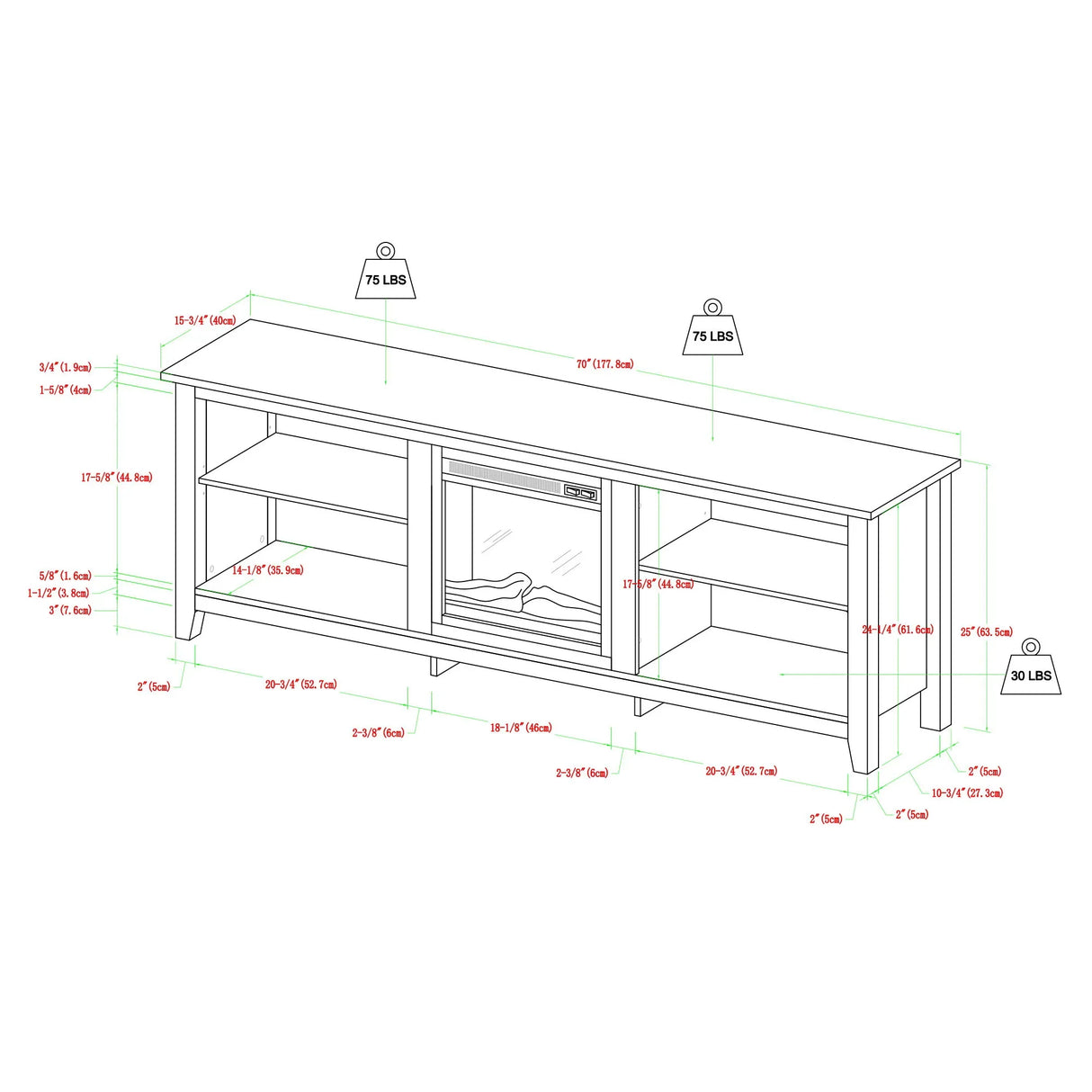 Modern Transitional 3 Shelf Open Storage 70" TV Stand For 80" TVs - Furniture Home Direct