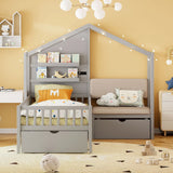 House Bed With Upholstered Sofa, Wireless Charging Station, Shelves And 2 Drawers - Furniture Home Direct