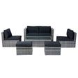 6 Piece Patio Wicker Sectional Set Patio Backyard Conversation Set Space Saving - Gray / Black - Furniture Home Direct