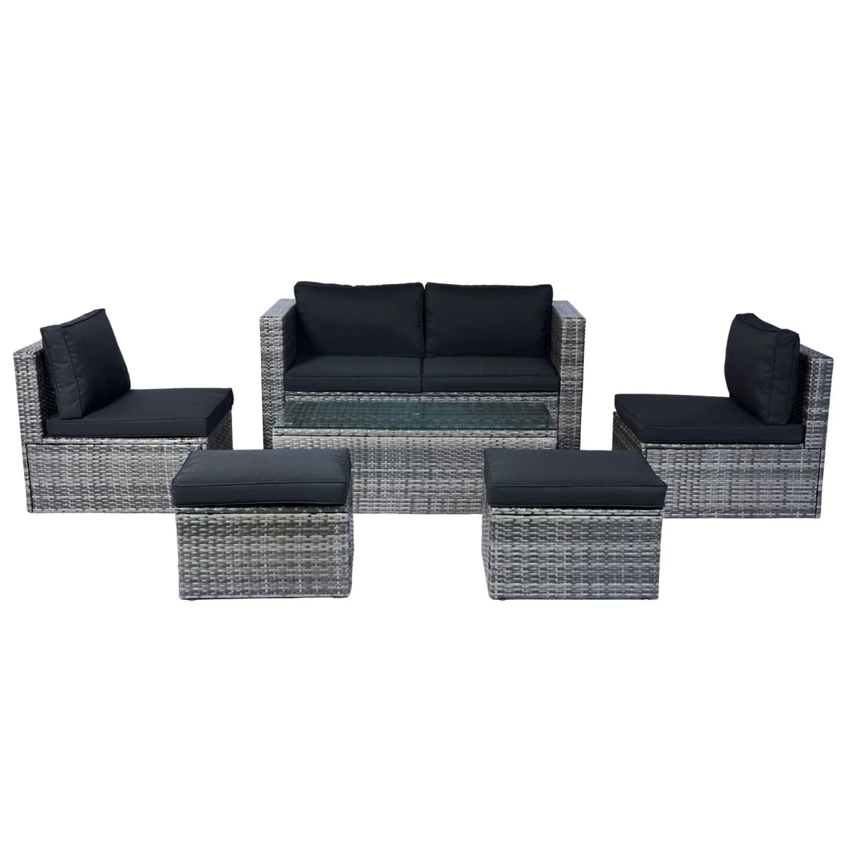 6 Piece Patio Wicker Sectional Set Patio Backyard Conversation Set Space Saving - Gray / Black - Furniture Home Direct