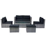 6 Piece Patio Wicker Sectional Set Patio Backyard Conversation Set Space Saving - Gray / Black - Furniture Home Direct