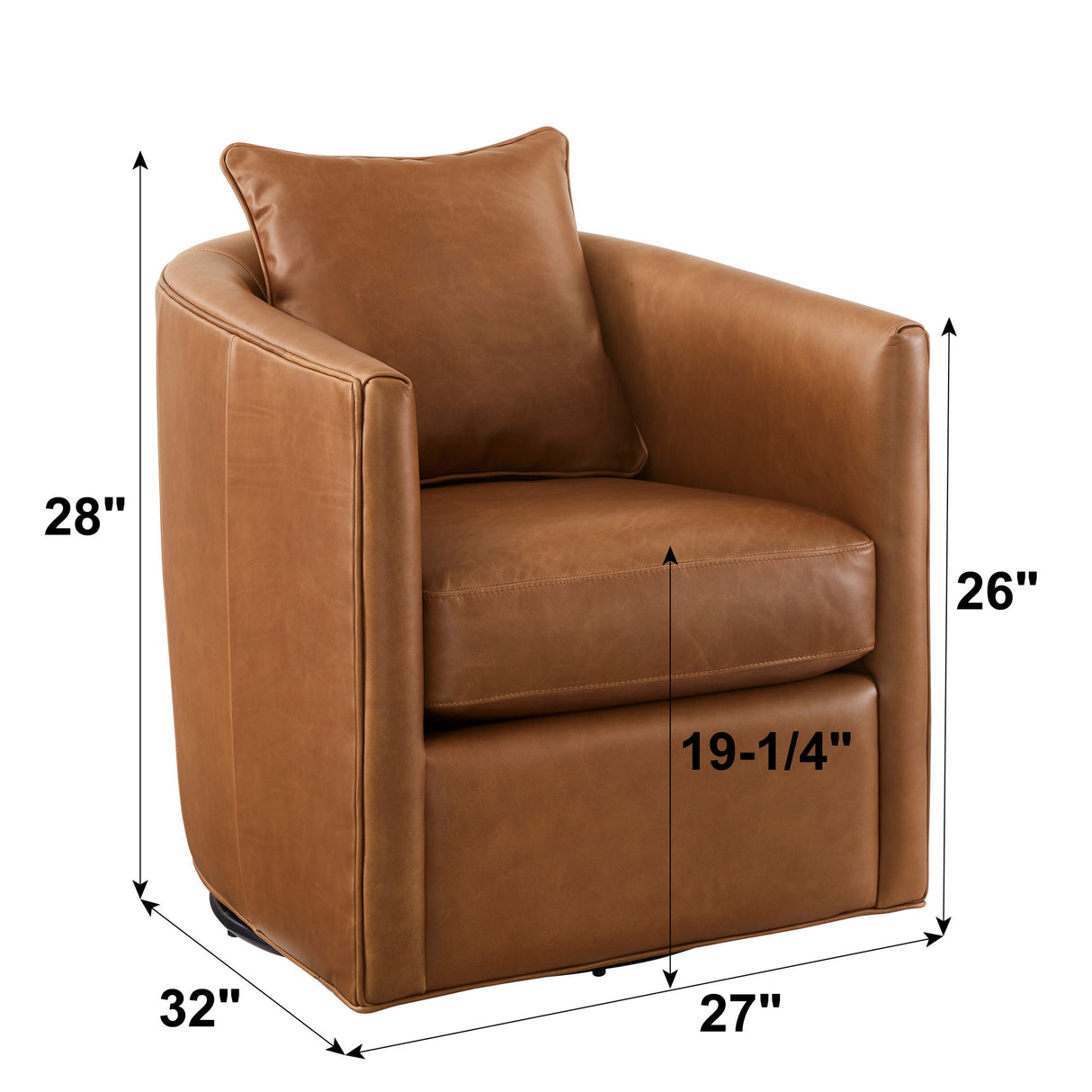 Top Grain Leather Swivel Accent Chair Brown 360 Degree