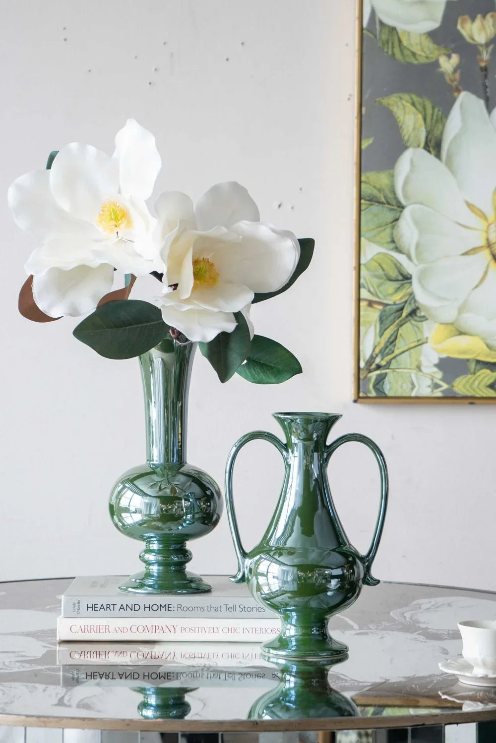 Round Dining Table With Elegant Floral Design And Mirrored - Silver Multi - Furniture Home Direct
