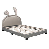 Upholstered Leather Platform Bed With Rabbit Ornament - Furniture Home Direct