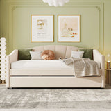 Upholstered Daybed Sofa Bed With Trundle Bed And Wood Slat - Furniture Home Direct