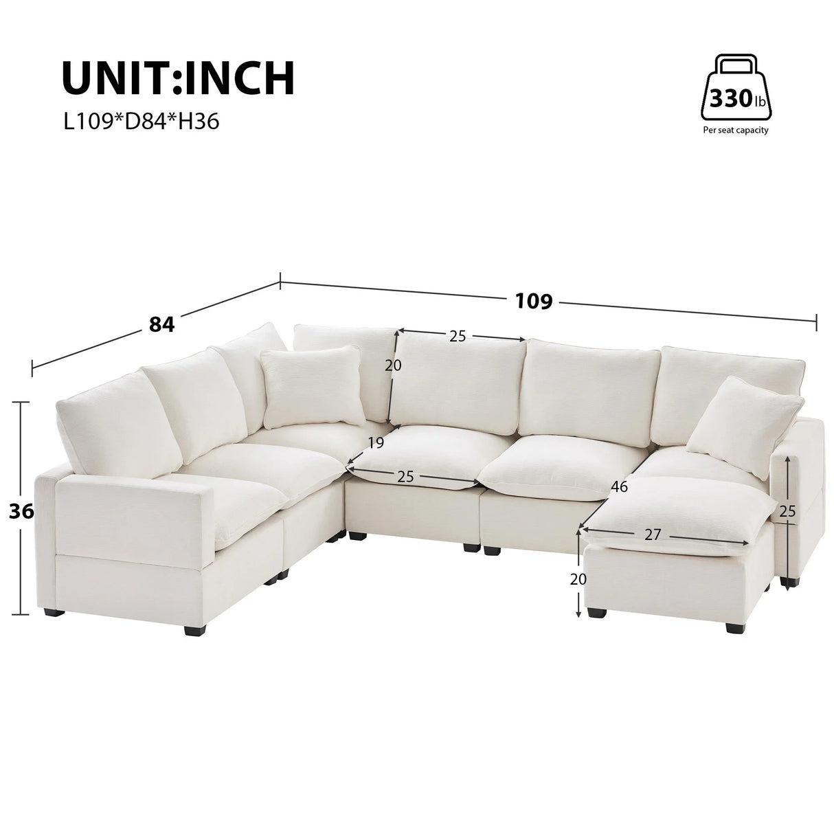 Modern U-Shape Modular Sofa, 7 Seat Chenille Sectional Couch Set With 2 Pillows Included, Freely Combinable Indoor Funiture For Living Room, Apartment, Office - Furniture Home Direct