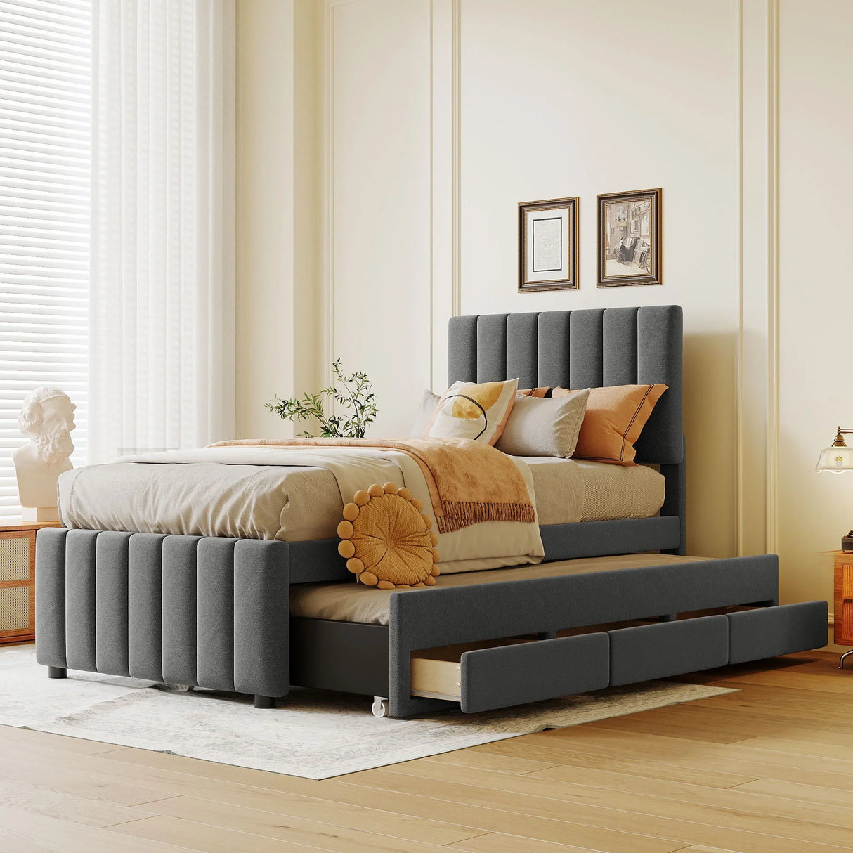 Upholstered Design Platform Bed With Trundle - Furniture Home Direct