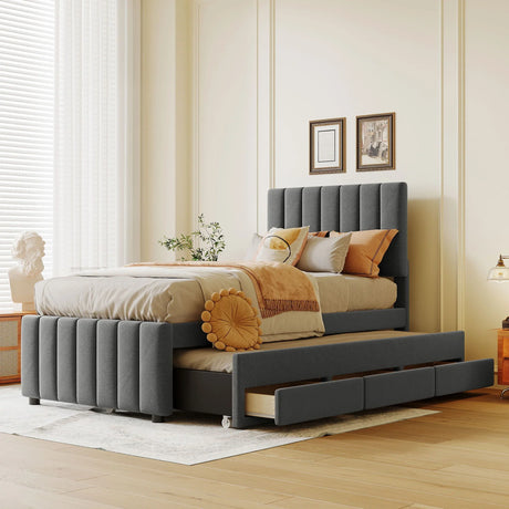 Upholstered Design Platform Bed With Trundle - Furniture Home Direct