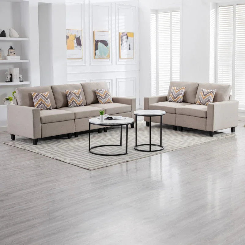 Nolan - Linen Fabric Sofa And Loveseat Living Room With Pillows And Interchangeable Legs - Furniture Home Direct