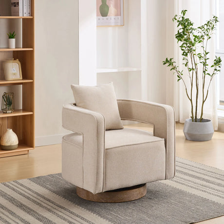 Swivel Accent Open Back Barrel Chair With Weathered Base - Furniture Home Direct