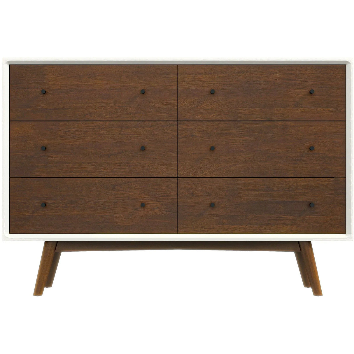 Mid-Century Modern White Dresser 6 Drawer - Dark Brown / White - Furniture Home Direct