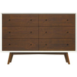 Mid-Century Modern White Dresser 6 Drawer - Dark Brown / White - Furniture Home Direct