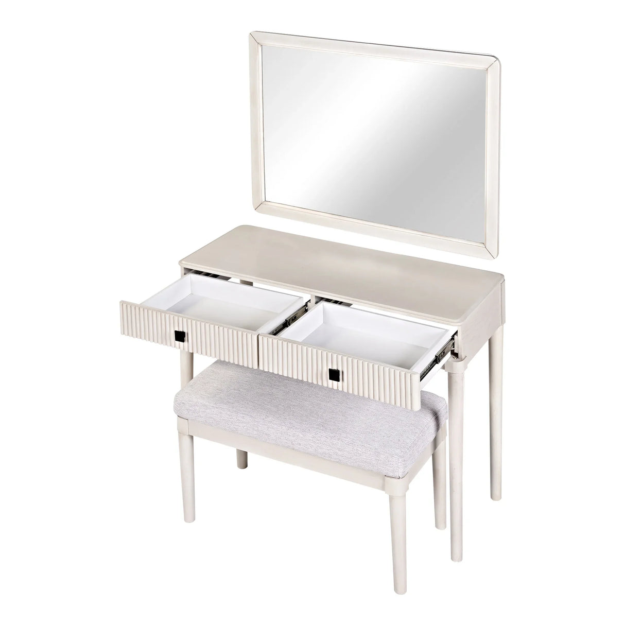 Vanity Desk With Large Mirror And Upholstered Stool White - Furniture Home Direct
