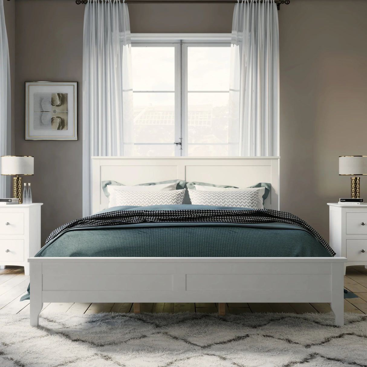 White Solid Wood 5 Piece Queen Bedroom Set(bed, 2 nightstands,chest,dresser) - Furniture Home Direct