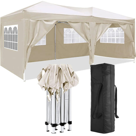 10'X20' Folding Canopy With 6 Removable Sidewalls Outdoor Event Shelter UPF 50+ Gazebo Portable Tents For Parties Beach Camping Wedding Ez Pop Up Canopy - Furniture Home Direct