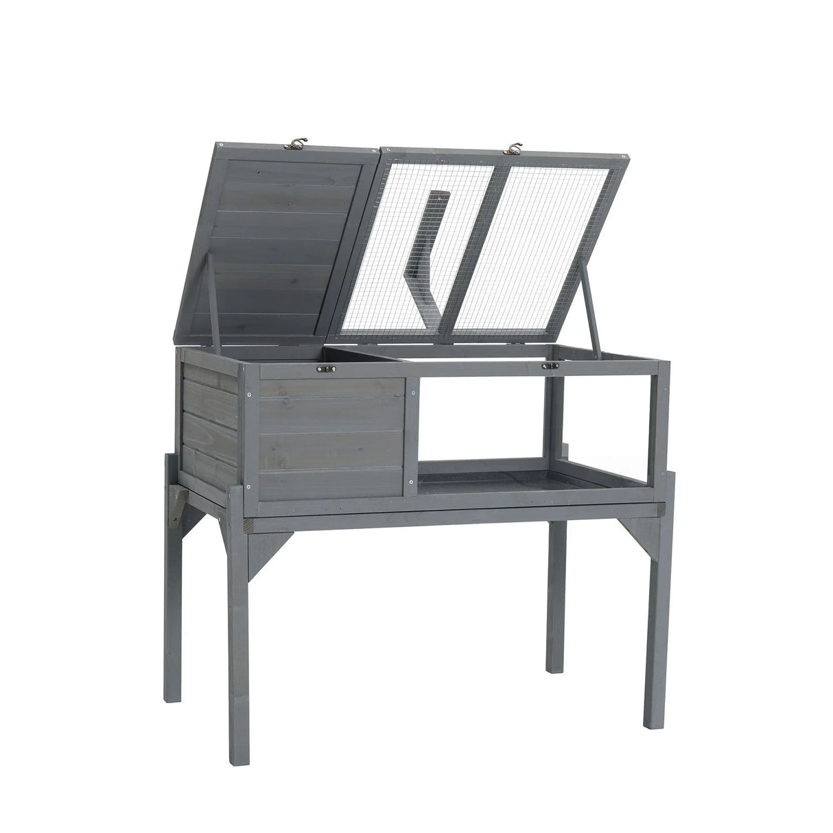 Tortoise Habitat Indoor & Outdoor Wooden Tortoise House With Detachable Legs Reptile Cage For Small Animals Non Leak Waterproof Tray - Gray - Furniture Home Direct