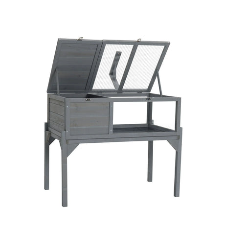 Tortoise Habitat Indoor & Outdoor Wooden Tortoise House With Detachable Legs Reptile Cage For Small Animals Non Leak Waterproof Tray - Gray - Furniture Home Direct